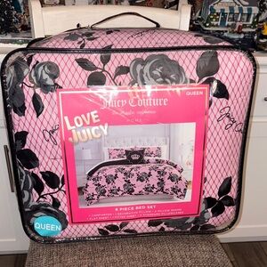Juicy Couture Pink and Black Floral 8 piece Comforter Set💖QUEEN/FULL💖